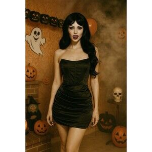 Windsor Dress Black Ruched Corset Boning S Whimsical Goth Grunge Halloween